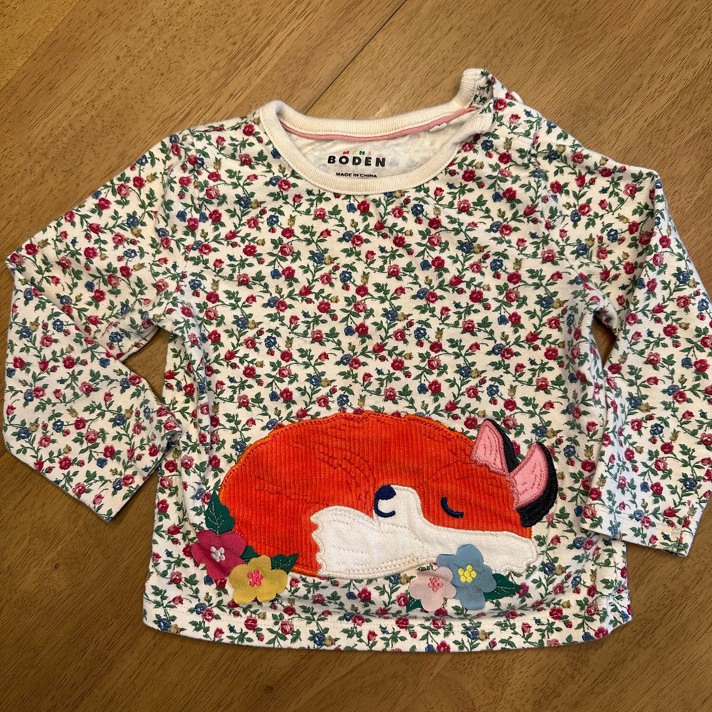 Mini Boden Kids Floral Appliqué Fox Top - Multicolor